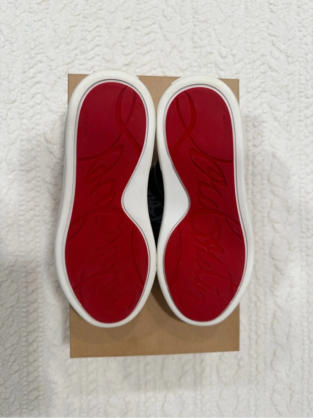 Women’s Christian Louboutin Black and White Low-Top Sneakers with Red Sole